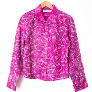 Anage | Vintage 90's/00’s Pink Embroidered Long Sleeve Bead Jacket | Size Small